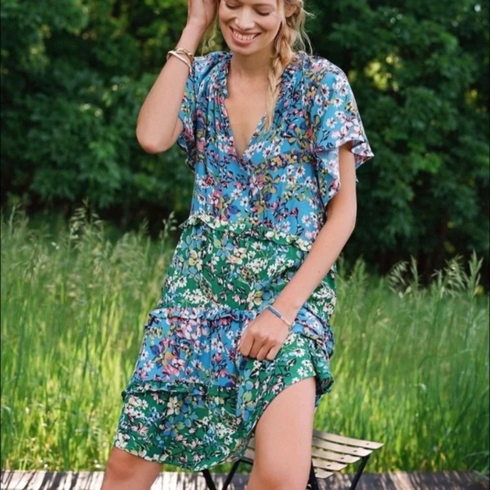 Anthropologie Robin Tiered Mini Dress Floral Small